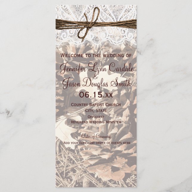 Chasse Camo Thème Mariage campagnard Programmes (Devant)