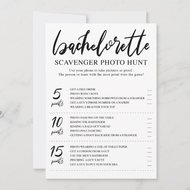Chasse photo Bachelorette Scavenger Carte de jeu (Devant)