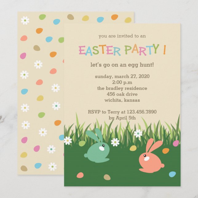 Chasse pour les invitations de la fête des oeufs d (Devant / Derrière)
