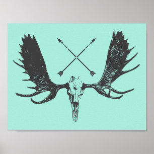 Chasseur d'art crâne d'orignal de charbon / Poster