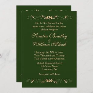 Chasseur Faire-part de mariage vert et or