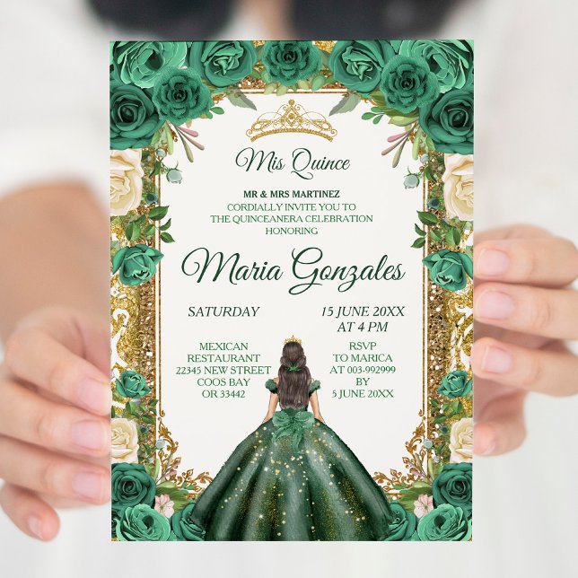 Chasseur Robe verte 1 Charra Mis Quince Invitation (Créateur téléchargé)