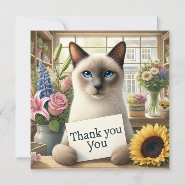 Chat à fleur avec carte de remerciements (Devant)