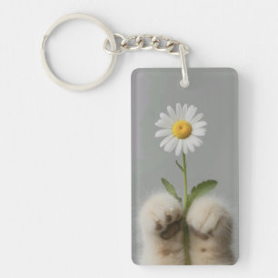 Chat à mains mignonnes avec Porte - clé de fleurs