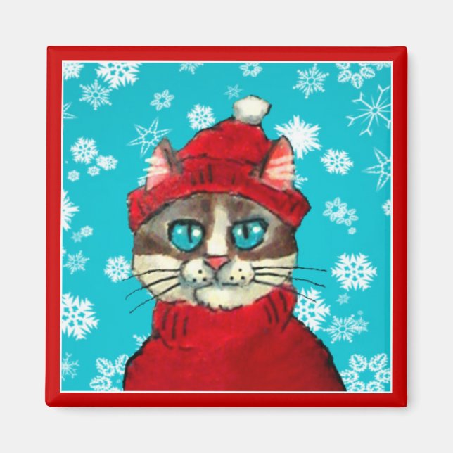 Chat à neige Aimant de Noël hivernal (Devant)