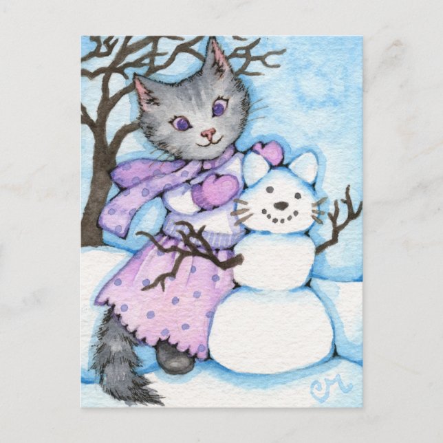 Chat à Neige - Carte postale Cute Kitty (Devant)