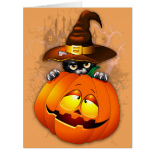 Chat à sorcière mignonne et amis Citrouilles d'Hal