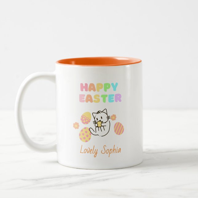 Chat adorable avec oeufs de Pâques Mug à café à de (Gauche)