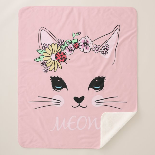 Chat adorable | Couverture de chat rose mignonne (Devant)