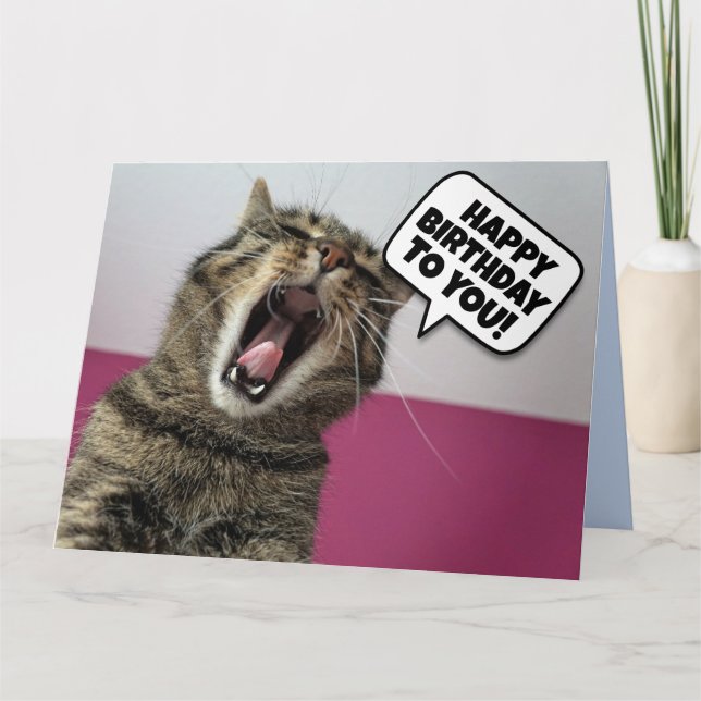 CHAT AMUSANT CHANTER HEUREUSE Carte de voeux d'ann (Devant)