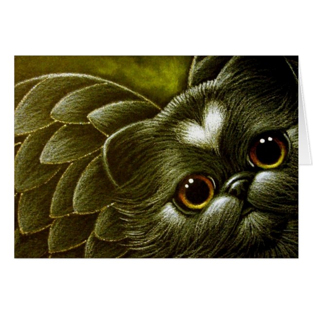 Chat Ange Perse Noir avec carte de Personnaliser C (Devant horizontal)