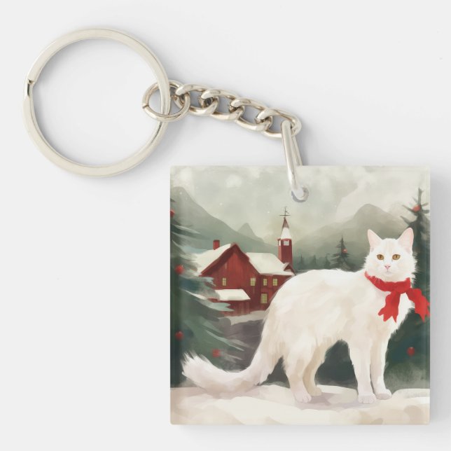 Chat Angora turc en Noël de neige (Devant)