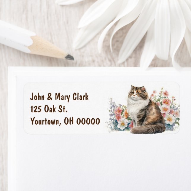 Chat Aquarelle Avec Fleurs (En situation)