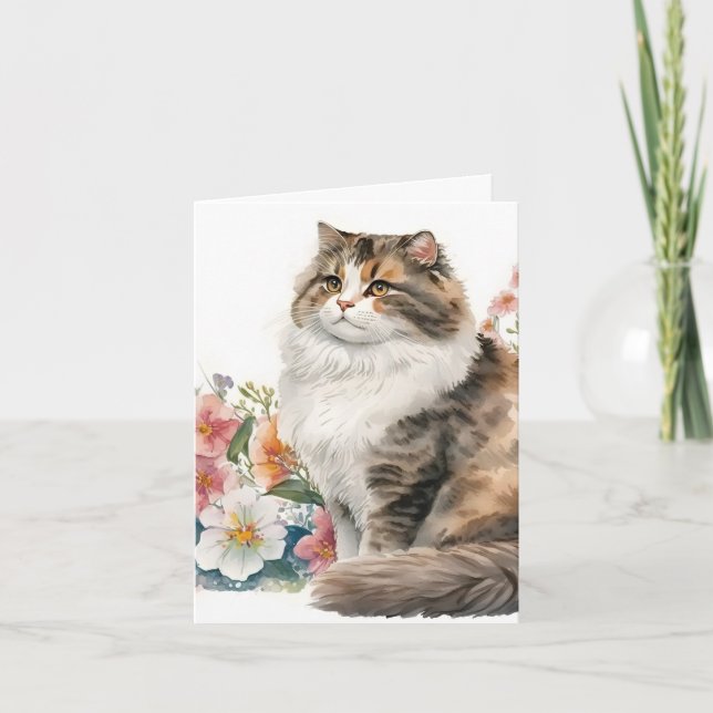 Chat Aquarelle Avec Fleurs (Devant)