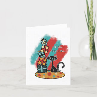 Chat atomique avec présente carte de Noël