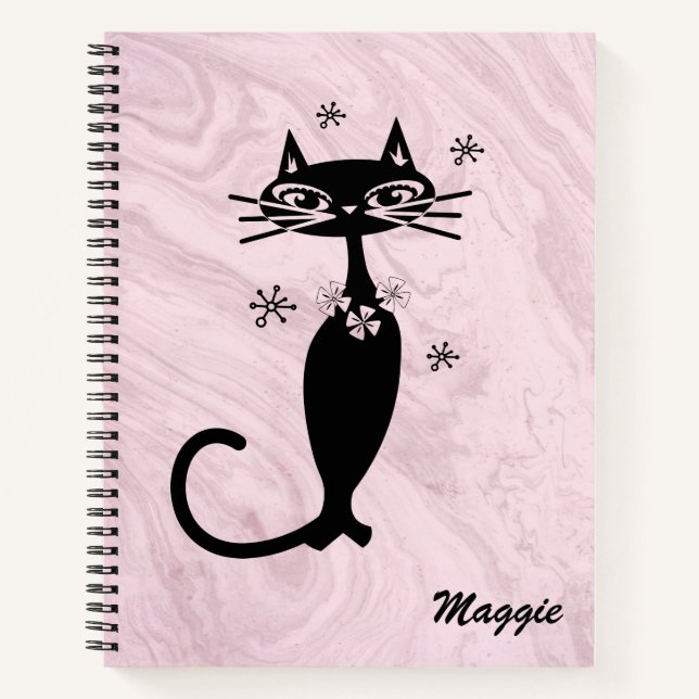 Chat atomique rose rétro - Carnet Spiral personnal (Devant)