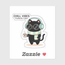 Chat autocollant « Chill Vibes » – Joli chat noir
