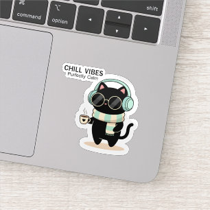 Chat autocollant « Chill Vibes » – Joli chat noir 