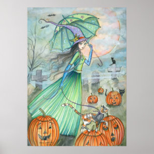 Chat aux Sorcières Automne Halloween Poster par M.