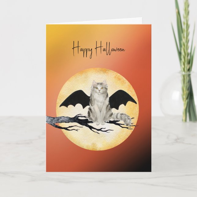 Chat avec Batwings Carte d'Halloween du chat (Devant)