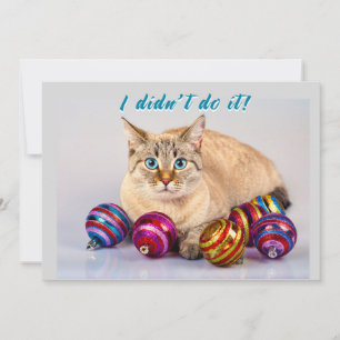 Chat avec boules de Noël Deux faces Carte de Noël