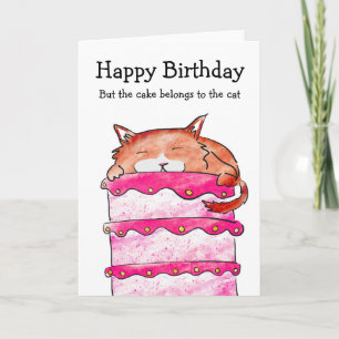 Chat avec carte d'anniversaire de gâteau