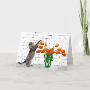Chat avec carte de tulipe orange