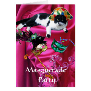 CHAT AVEC CASQUETTE HARLEQUIN ET MASQUERADE DE FÊT