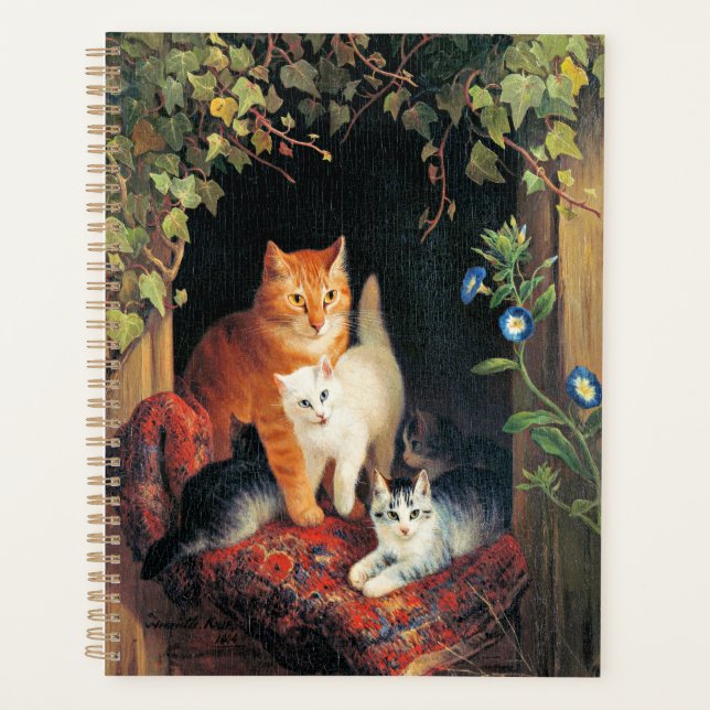 Chat avec chatons, peinture d'art, (Devant)