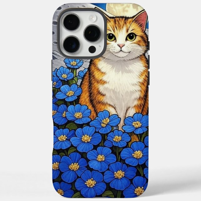 Chat avec étui de téléphone à fleurs - Couvercle f (Verso)