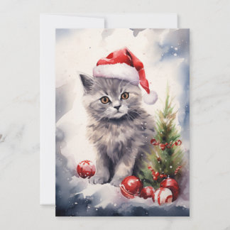 Chat avec la carte de Noël de Santa Hat