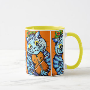 Chat avec le violon par la tasse de Louis Wain