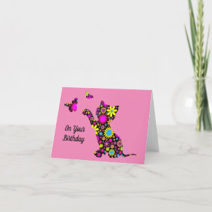 Chat Avec Papillons Carte de voeux Anniversaire