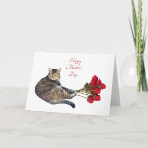 Chat avec Red Roses Carte de fête des mères
