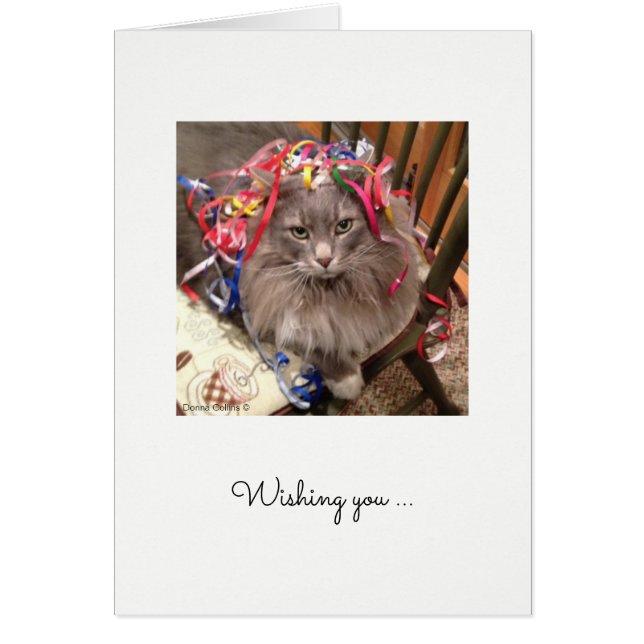 Chat avec ruban sur la tête Carte d'anniversaire (Devant)