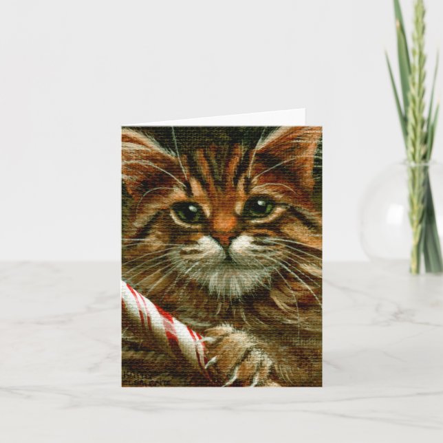 Chat avec une carte de note de sucre de canne (Devant)