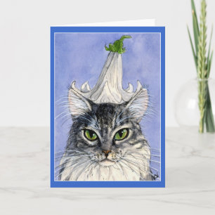 Chat avec une carte de voeux Lily casquette