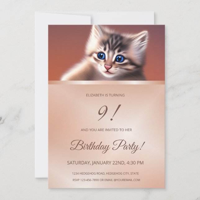 Chat bébé mignonne | Invitation Rose Gold Girls (Devant)
