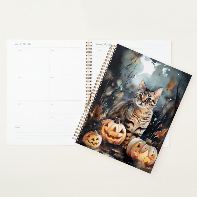 Chat Bengale D'Halloween Avec Peur Citrouille (Devant avec enveloppe)