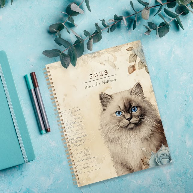 Chat Birman de style vintage Personnalisé (Personalize this vintage style planner with any year, name or other text.)