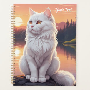 Chat blanc au bord du lac