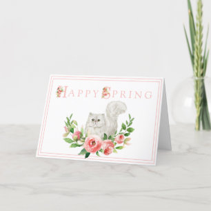 Chat blanc aux fleurs roses Carte Pâques