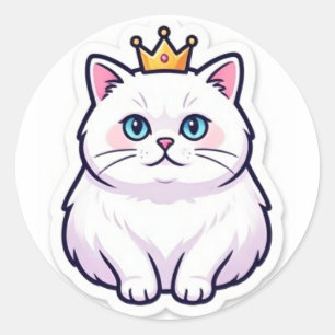 Chat Blanc Avec Autocollant Couronne Chat Princess