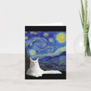 Chat blanc avec carte de nuit Van Gogh Starry