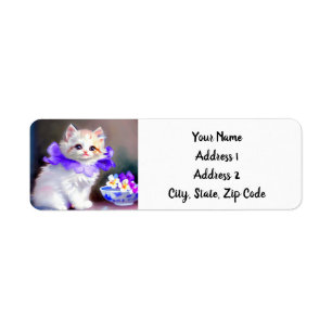 Chat blanc avec collier de fleurs violettes