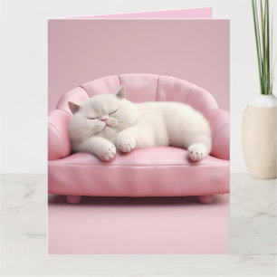 CHAT BLANC CUTE CARTE DE SALUT D'ANNIVERSAIRE