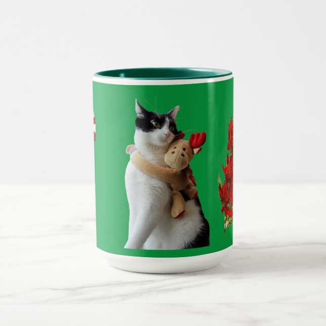 Chat blanc et noir & Reindeer Jouet de Noël Mug (Centre)