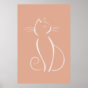 Chat blanc minimaliste sur affiche rose