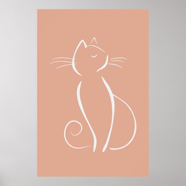 Chat blanc minimaliste sur affiche rose (Devant)