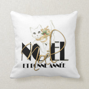 Chat Blanc, Noël et Bonne Année Throw Pillow